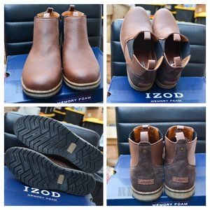 Men's‎ Lucas Pull-On Chukka Leather Boot in Brown Memory Foam Round Toe IZOD